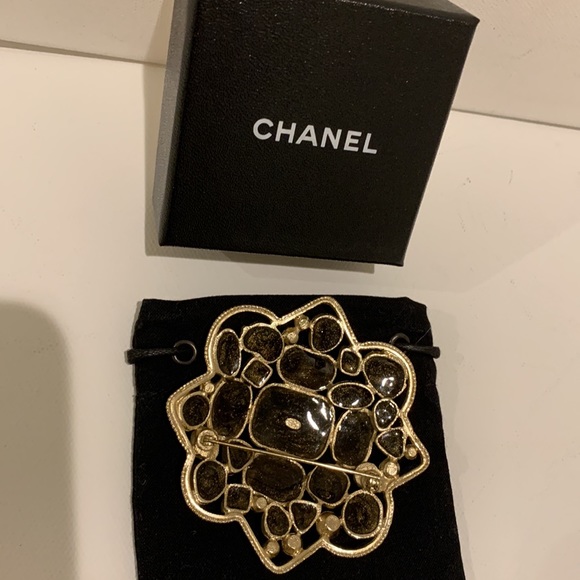 CHANEL CC Multicolor Gem Stone Large Vendura Style Brooch Pin Gold Pink Purple - Picture 11 of 13